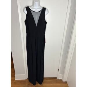 Nightway Sleeveless Illusion Mesh V-Neck Wide Leg Jumpsuit Black NEW ~ Size 14